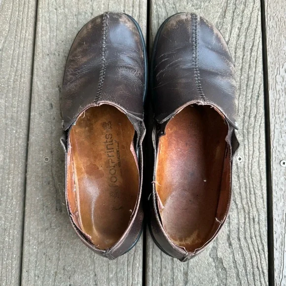 SOLD Birkenstock Footprints Brown Leather Slip On Clogs 39 US 8.5 Comfort Shoes - Picture 5 of 10